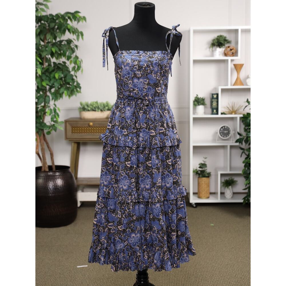 Rare Boho Luxe Ulla Johnson Capsule Collection Tiered Blue Floral Maxi Dress 6 - Picture 3 of 16
